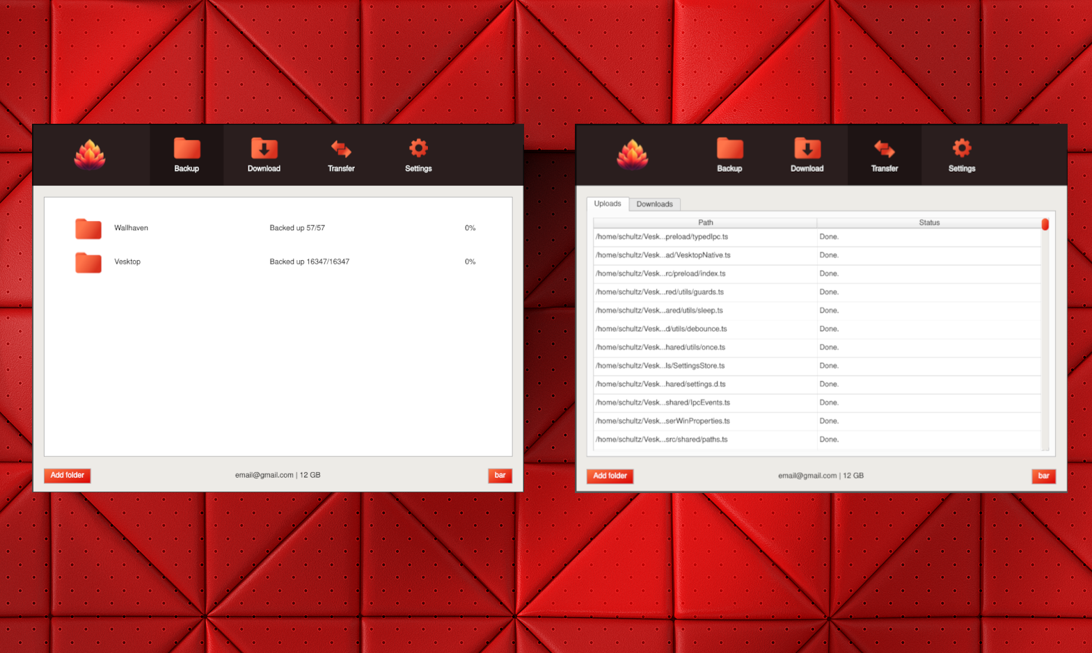 Screenshot of Backup app